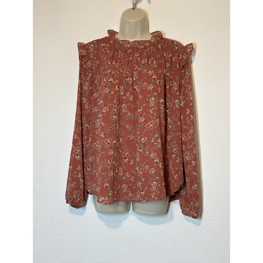 New Pleione Ruffle Collar Blouse Puff Sleeves Floral Large Cottagecore Prairie